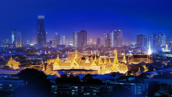 Free skyscraper bangkok grand palace with lights in thailand hd travel wallpaper download