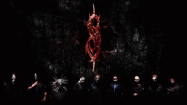 Free slipknot logo with band in black background hd music wallpaper download