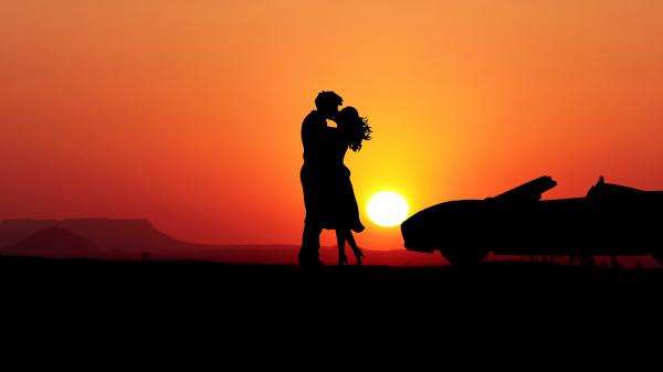 Free sunset couple silhouette 4k wallpaper download