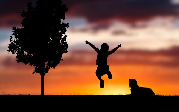 Free sunset happy child silhouette 4k wallpaper download