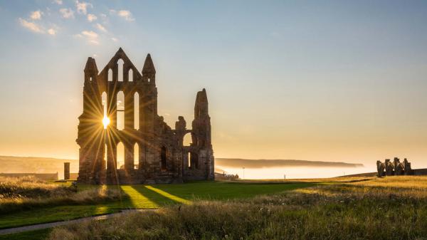 Free sunset on whitby abbey castle in england hd travel wallpaper download