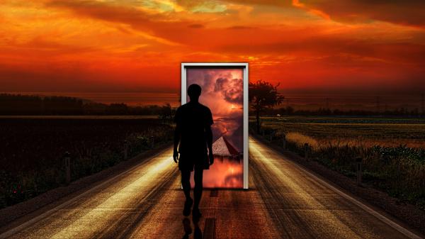 Free surrealism man door imagination 4k hd wallpaper download