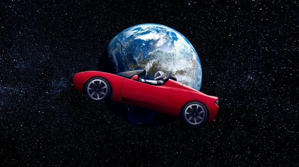Free tesla roadster astronaut in earth orbit 4k wallpaper download