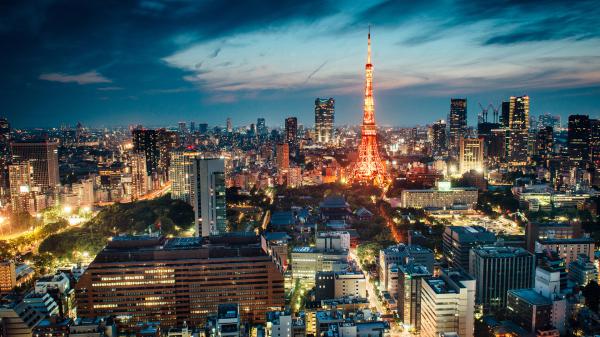 Free tokyo tower with light during nighttime in japan hd travel wallpaper download