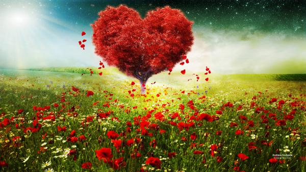 Free valentines day love heart tree landscape hd wallpaper download