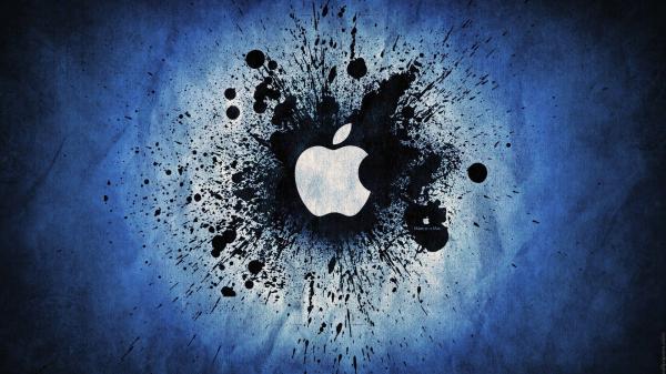 Free white apple in blue painting splash background technology hd macbook wallpaper download