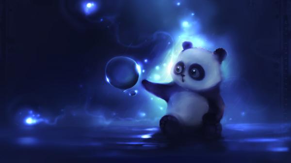 Free white black panda in blue light background hd panda wallpaper download