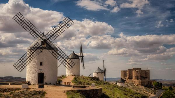 Free windmill and castle in spain 4k hd travel wallpaper download