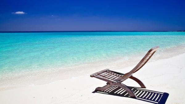 free wooden beach chair on sand during sunny time hd beach wallpaper download