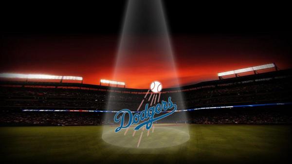 Free word dodgers on center of ground with spotlight hd dodgers wallpaper download