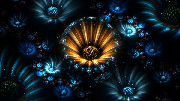 Free yellow blue flowers fractal abstract hd abstract wallpaper download